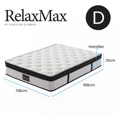 KINGSTON SLUMBER RelaxMax 31cm Double Mattress, Euro Top, 5-Zone, Pocket Spring, Knitted Fabric