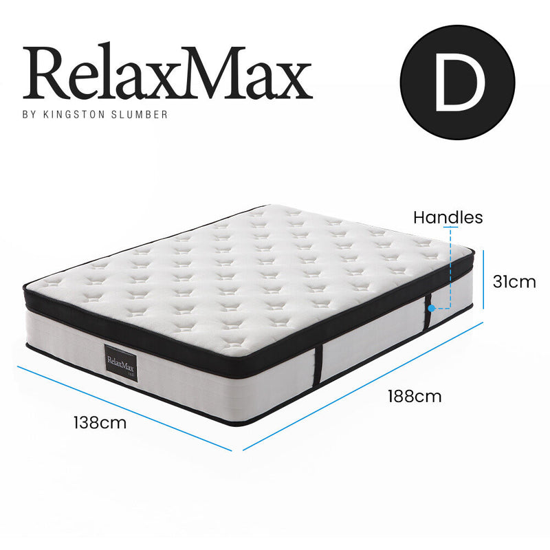 KINGSTON SLUMBER RelaxMax 31cm Double Mattress, Euro Top, 5-Zone, Pocket Spring, Knitted Fabric