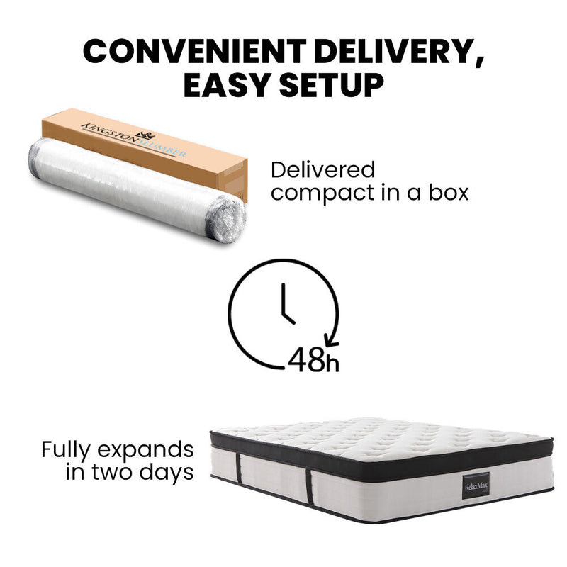 KINGSTON SLUMBER RelaxMax 31cm Queen Mattress, Euro Top, 5-Zone, Pocket Spring, Knitted Fabric