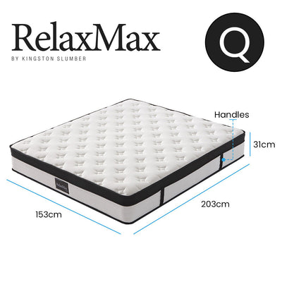 KINGSTON SLUMBER RelaxMax 31cm Queen Mattress, Euro Top, 5-Zone, Pocket Spring, Knitted Fabric