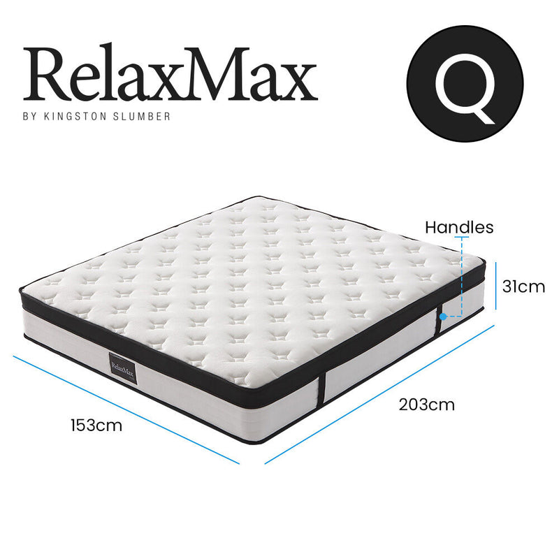 KINGSTON SLUMBER RelaxMax 31cm Queen Mattress, Euro Top, 5-Zone, Pocket Spring, Knitted Fabric
