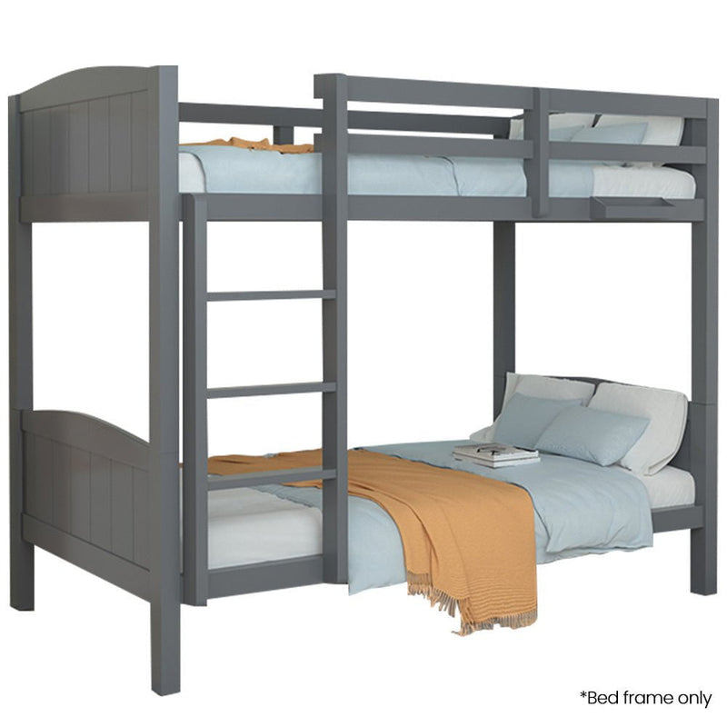 KINGSTON SLUMBER Single Bunk Bed Frame, Solid Pine 2-in-1 Modular Design Convert to 2 Single Beds, Grey