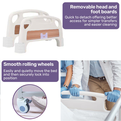 EQUIPMED Medical Bed, w/ Mattress & Over Bed Table, Back and Leg Lifting, Lateral Tilting, Commode Bowl, IV Pole, Home Aged Care or ICU Hospital