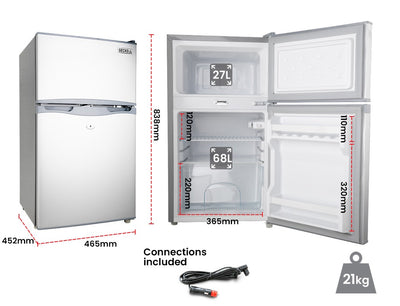 GECKO 95L Portable Fridge Freezer Camping Motorhome Caravan Upright Fridges 12V/24V/240V, Silver
