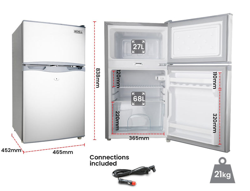 GECKO 95L Portable Fridge Freezer Camping Motorhome Caravan Upright Fridges 12V/24V/240V, Silver