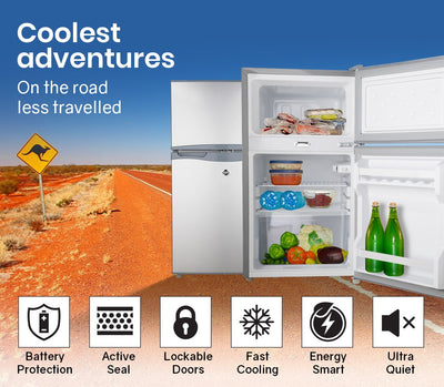 GECKO 95L Portable Fridge Freezer Camping Motorhome Caravan Upright Fridges 12V/24V/240V, Silver