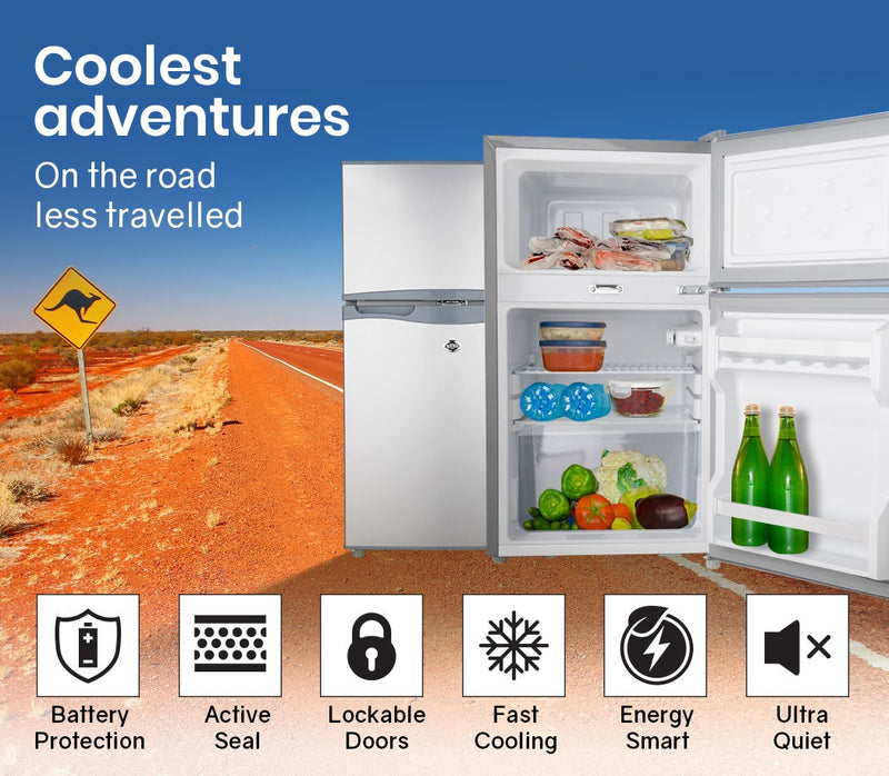 GECKO 95L Portable Fridge Freezer Camping Motorhome Caravan Upright Fridges 12V/24V/240V, Silver