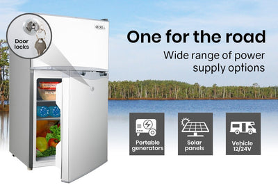 GECKO 95L Portable Fridge Freezer Camping Motorhome Caravan Upright Fridges 12V/24V/240V, Silver
