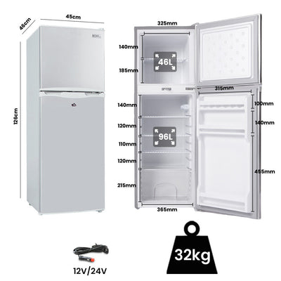GECKO 142L Upright Portable Fridge / Freezer, 12V/24V/240V for Motorhome and Caravan, Silver