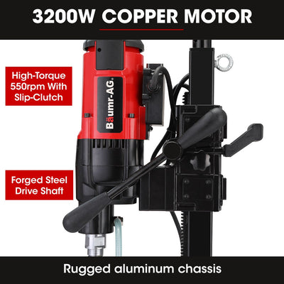 BAUMR-AG 3200W 280mm Wet/Dry Core Drill w/ Wheeled Stand & 102mm Bit Combo, for Concrete Coring Hole Drilling