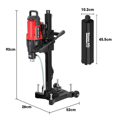 BAUMR-AG 3200W 280mm Wet/Dry Core Drill w/ Wheeled Stand & 102mm Bit Combo, for Concrete Coring Hole Drilling