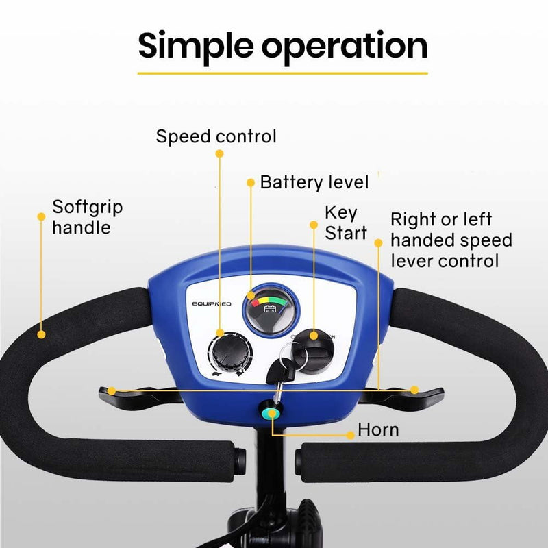 EQUIPMED Electric Mobility Scooter Portable Folding for Elderly Older Adult, SmartRider Black & Blue