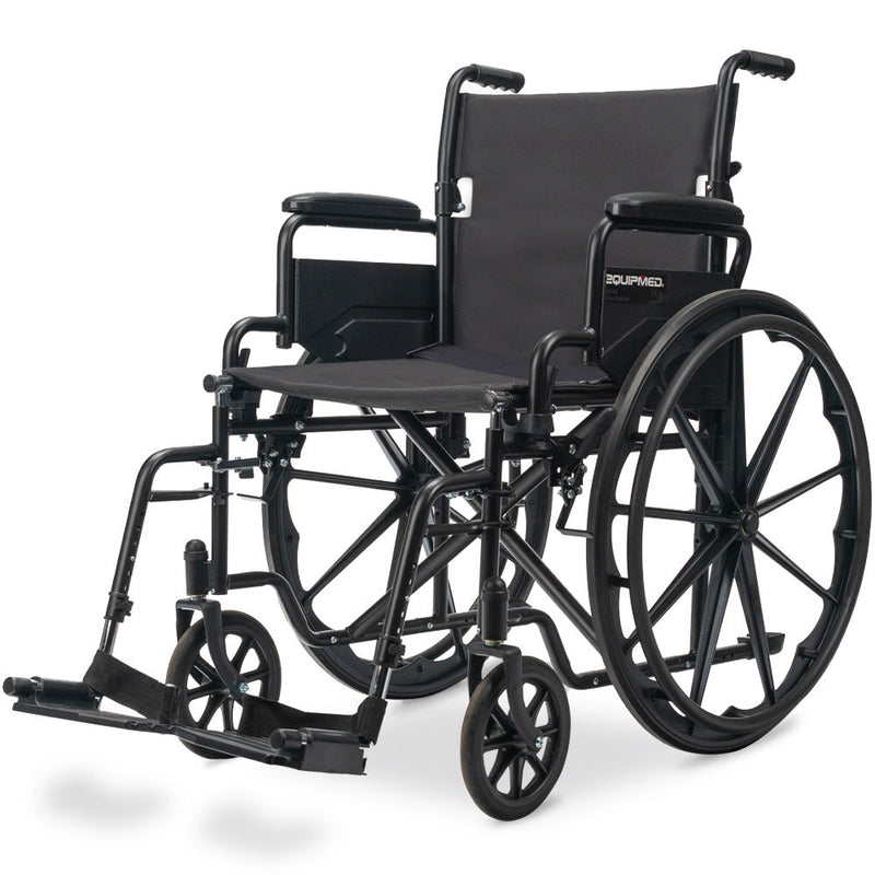 EQUIPMED 24 Inch Folding Wheelchair with Park Brakes, 136kg Capacity, 51cm Wide Seat, Black