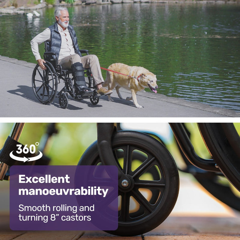 EQUIPMED 24 Inch Folding Wheelchair with Park Brakes, 136kg Capacity, 51cm Wide Seat, Black