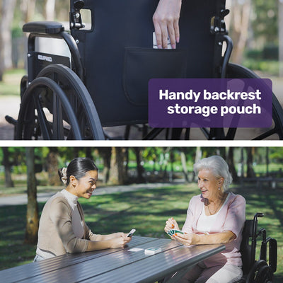 EQUIPMED 24 Inch Folding Wheelchair with Park Brakes, 136kg Capacity, 51cm Wide Seat, Black