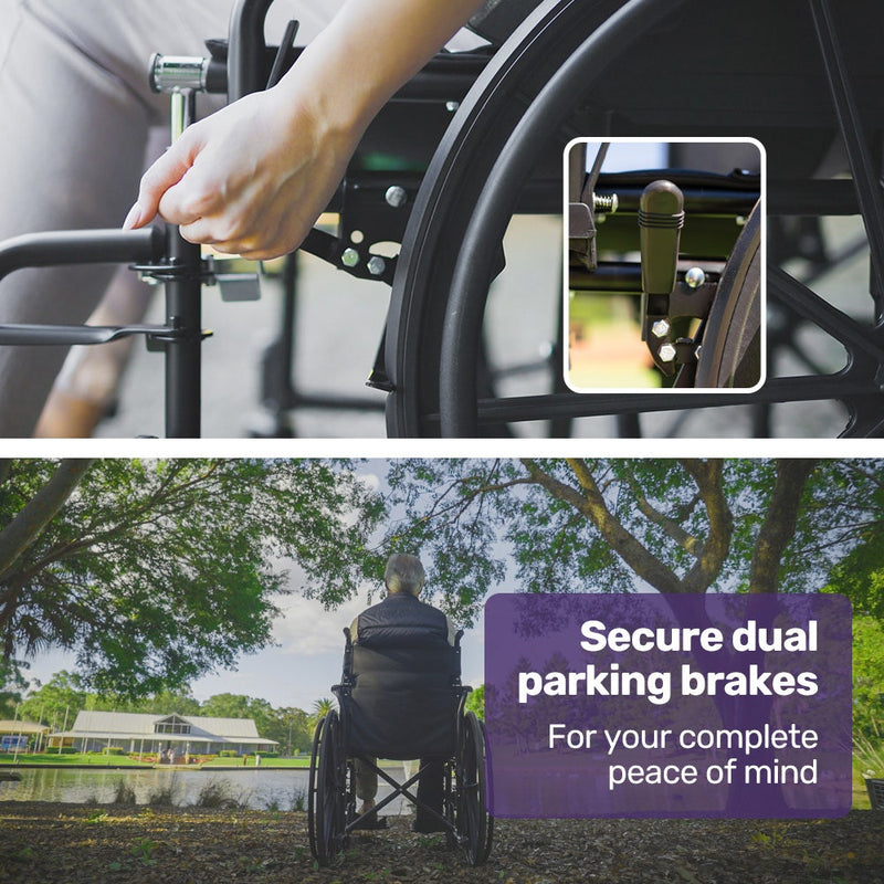 EQUIPMED 24 Inch Folding Wheelchair with Park Brakes, 136kg Capacity, 51cm Wide Seat, Black