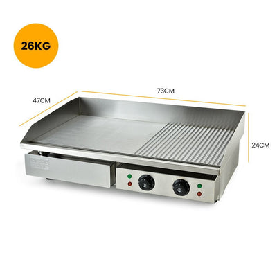 THERMOMATE Electric Griddle Commercial Stainless Steel 4400W BBQ Grill Hot Plate Extra Large