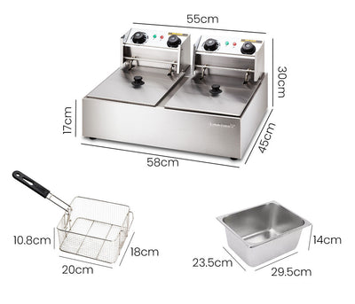 EuroChef Commercial Electric Deep Fryer Twin Frying Basket Chip Cooker Fry