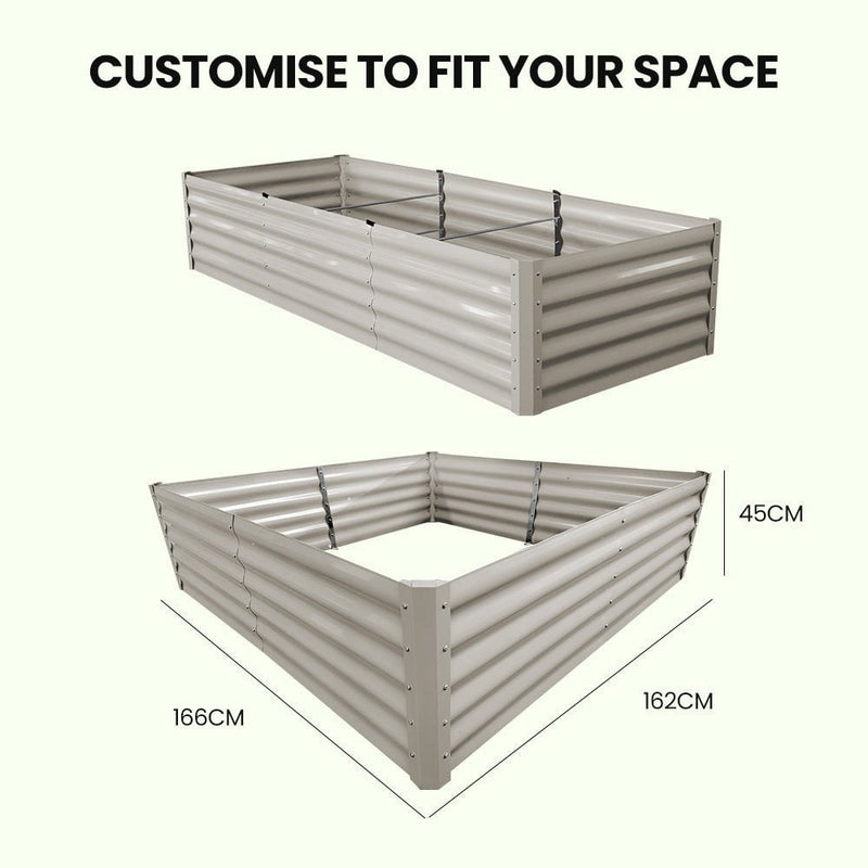 MY FARM 240 x 90 x 45cm Raised Garden Bed, Rectangular, Corrugated Metal, with Ground Stakes, Light Grey