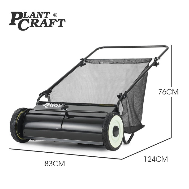 PlantCraft Push Lawn Sweeper, 26" Wide Leaf and Grass Clipping Collector