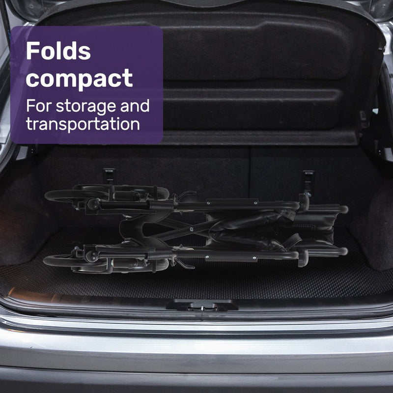 EQUIPMED Folding Transit Manual Wheelchair, Attendant Propelled, Steel Frame, Wide Seat, Comfortable for S-XL, 114kg Capacity, Park Brakes, Transport