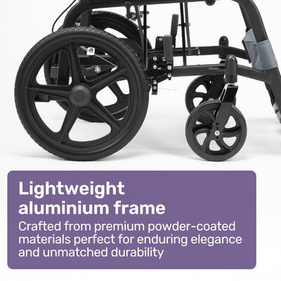 Equipmed Folding Transit Wheelchair, Lightweight Aluminium for Easy Transport, Grey