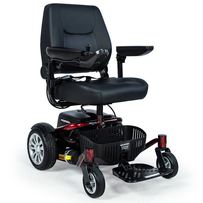 Equipmed Heavy Duty Electric Wheelchair, Up to 20km Range, Ultra-Comfortable, Safe Stable Non-Slip Anti-Roll Back Power Chair, Red