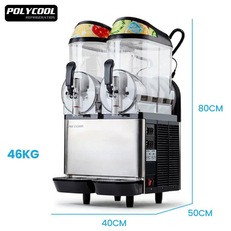 POLYCOOL 24L Double Tank Commercial Slush Machine, Quality Donper Compressor, Frozen Slushy Maker