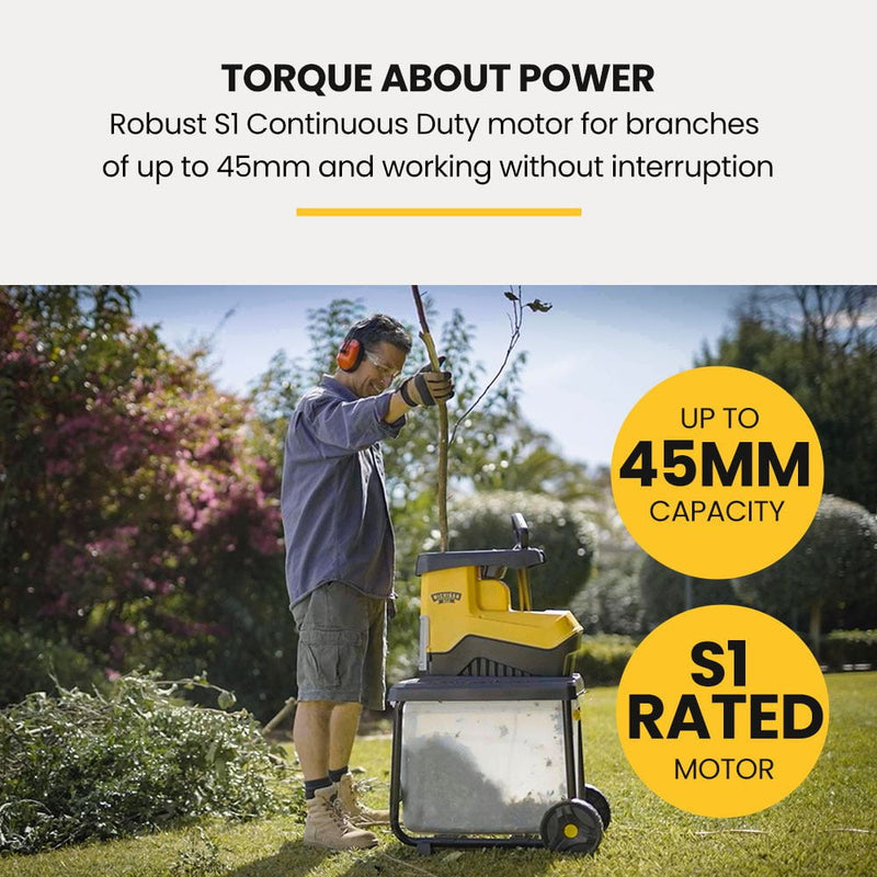 MICHIGAN 2400W Electric Crushing Impact Shredder, Quiet High Torque Garden Mulcher Chipper, Shreds Palm Fronds