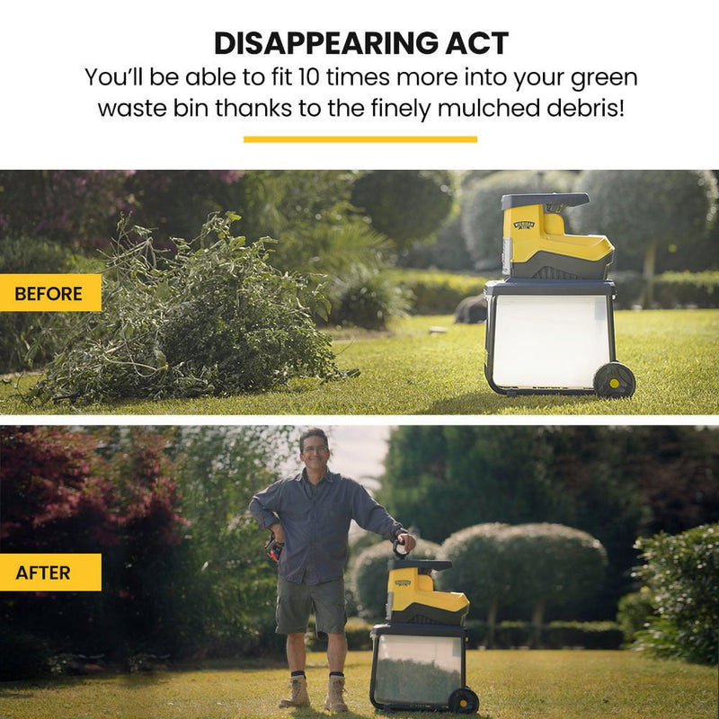 MICHIGAN 2400W Electric Crushing Impact Shredder, Quiet High Torque Garden Mulcher Chipper, Shreds Palm Fronds