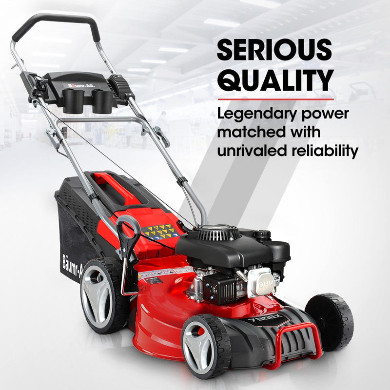 BAUMR-AG 18" 150cc Lawn Mower, 8 Heights, Steel Deck, Cup Holders, 4-Stroke Petrol Lawnmower - 730EX