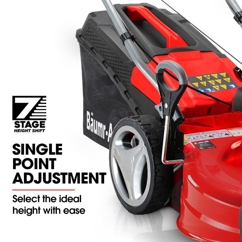 BAUMR-AG 18" 150cc Self Propelled Lawn Mower, 7 Height, Steel Deck, Cup Holders, 4-Stroke Petrol Lawnmower - 740SX