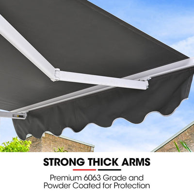 Shade Shield 2 x 1.5M Retractable Grey Folding Arm Awning, Powder Coated 6063 Aluminium, with Hand Crank, for Outdoor Patio