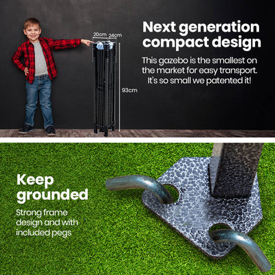 RED TRACK 3.6x2.2m Ultra Compact Folding Gazebo, Carry bag, Portable Outdoor Popup Marquee for Camping Beach, Black