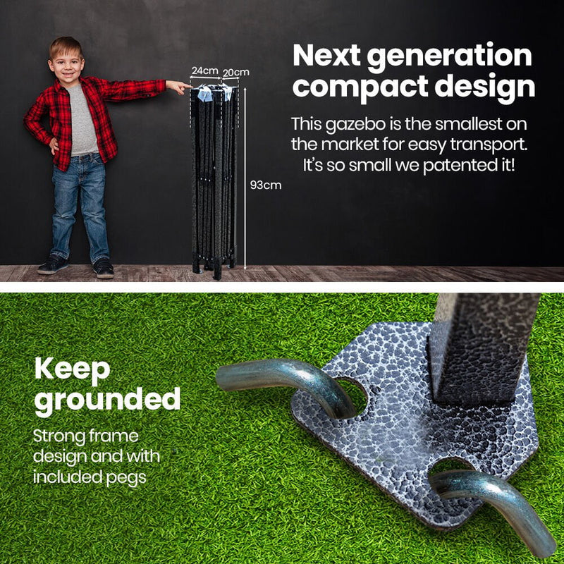 RED TRACK 3.6x2.2m Ultra Compact Folding Gazebo, Walls, Carry bag, Portable Outdoor Popup Marquee for Camping Beach, Navy Blue