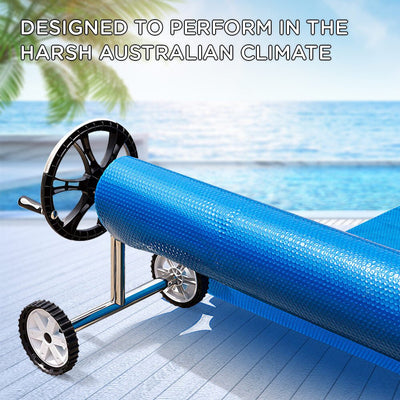 AURELAQUA Solar Swimming Pool Cover + Roller Wheel Adjustable 400 Bubble 9.5x5.0