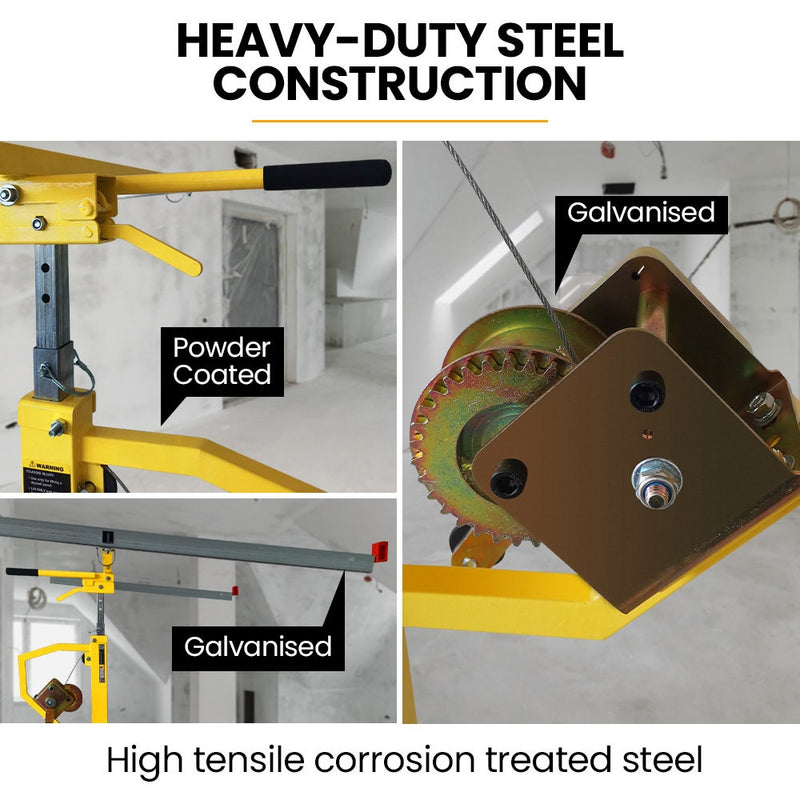 UNIMAC Drywall & Panel Lifter, 1200 x 3600 68kg Max Gyprock Sheet, Galvanised, No-mark Locking Castors