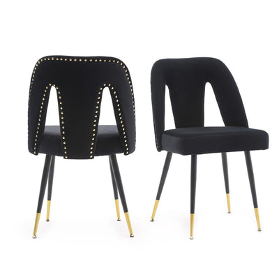 AADEN 2x Velvet Dining chairs with Metal Legs-Black