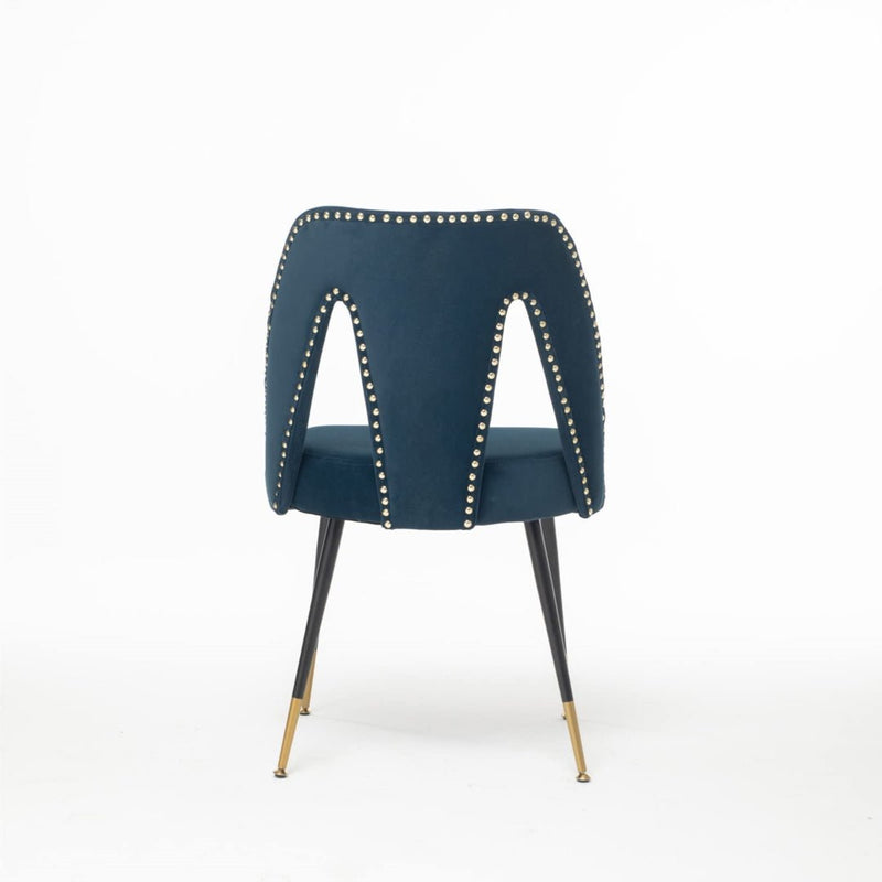 AADEN 2x Velvet Dining chairs with Metal Legs-Blue