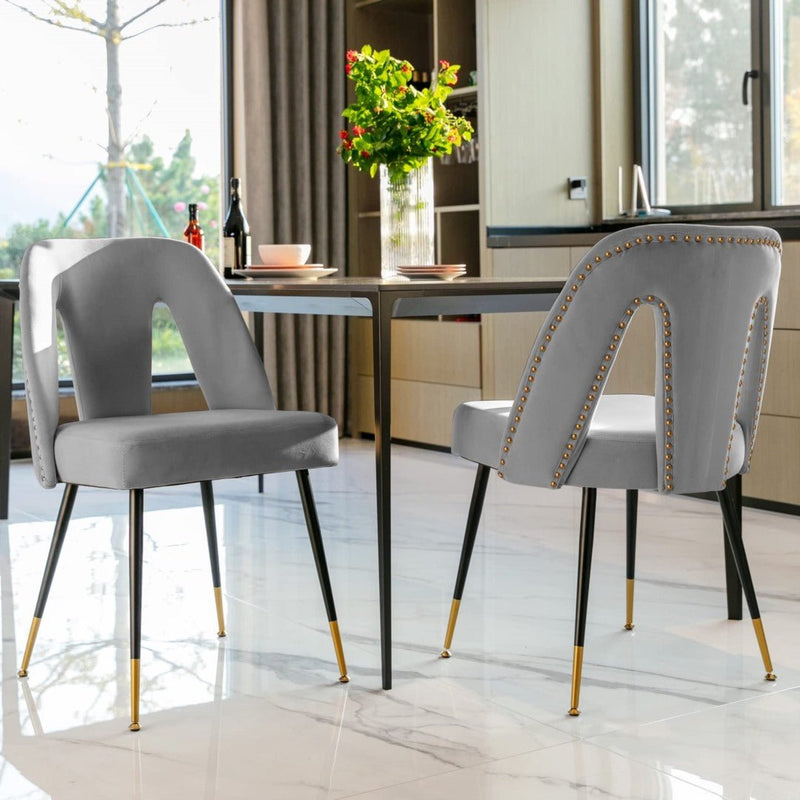 AADEN 2x Velvet Dining chairs with Metal Legs-Grey