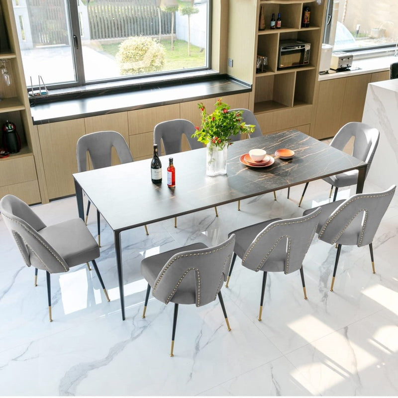 AADEN 2x Velvet Dining chairs with Metal Legs-Grey