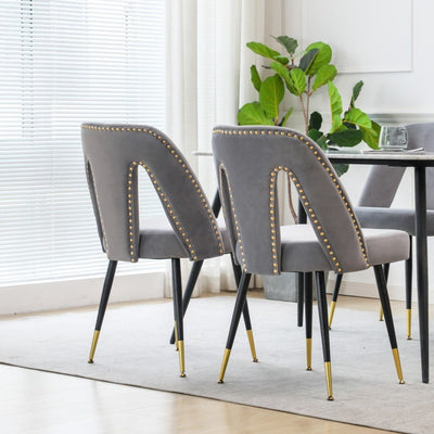 AADEN 2x Velvet Dining chairs with Metal Legs-Grey