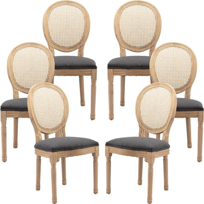 AADEN 6x Rattan Dining Chairs with Solid Wood Legs- Grey