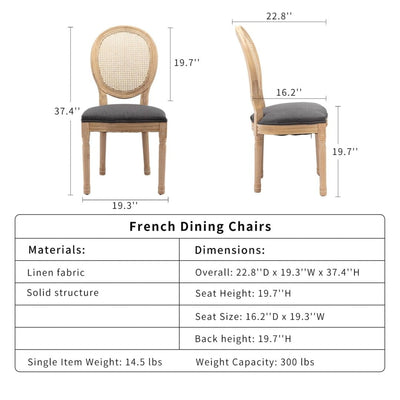 AADEN 6x Rattan Dining Chairs with Solid Wood Legs- Grey