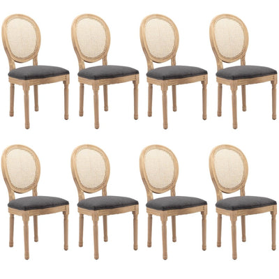 AADEN 8x Rattan Dining Chairs with Solid Wood Legs- Grey