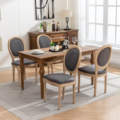 AADEN 6x Linen Dining Chairs with Solid Wood Legs- Grey