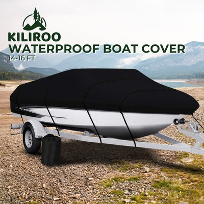 KILIROO 14-16 FT Waterproof Boat Cover (Black) KR-BC-100-TX