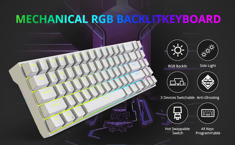 Royal Kludge RK71 RGB Dual Mode Hot Swappable Mechanical Keyboard White (Blue Switch)