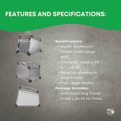 Aluminium Dog Travel Crate 63x68x88cm - Large Pet Car Transport Cage  Kennel Box