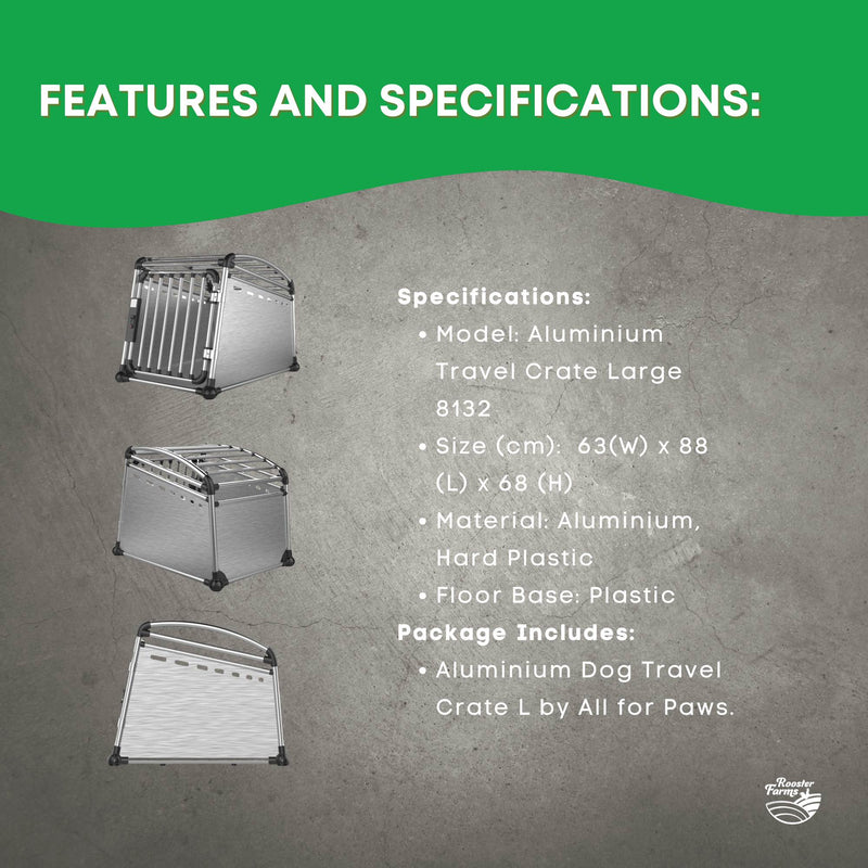 Aluminium Dog Travel Crate 63x68x88cm - Large Pet Car Transport Cage  Kennel Box